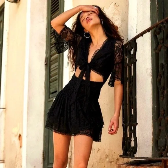 Free People LaLa Lace Mini Dress Color Black Size XL - Picture 1 of 9